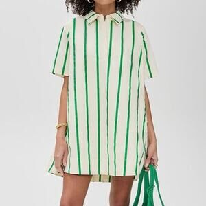 NWT! English Factory Women's Striped Kaftan Mini Dress Green & Cream Size s